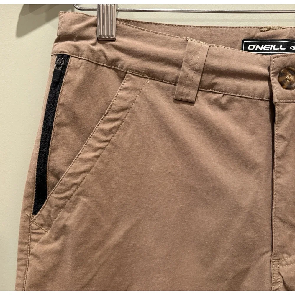 O'NEILL Hybrid Chino Shorts Size 30 Dark Khaki Zipper Button Drawstring Golf
